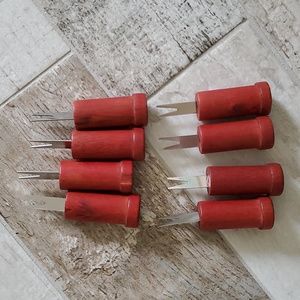 NEW Set of 8 (4 sets) Corn on the Cobb Holders Wood and Metal